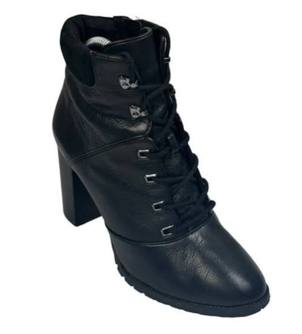 Antonio Melani Black Leather Lace Up Granny Ankle Boots Block Heel Booties Sz 8